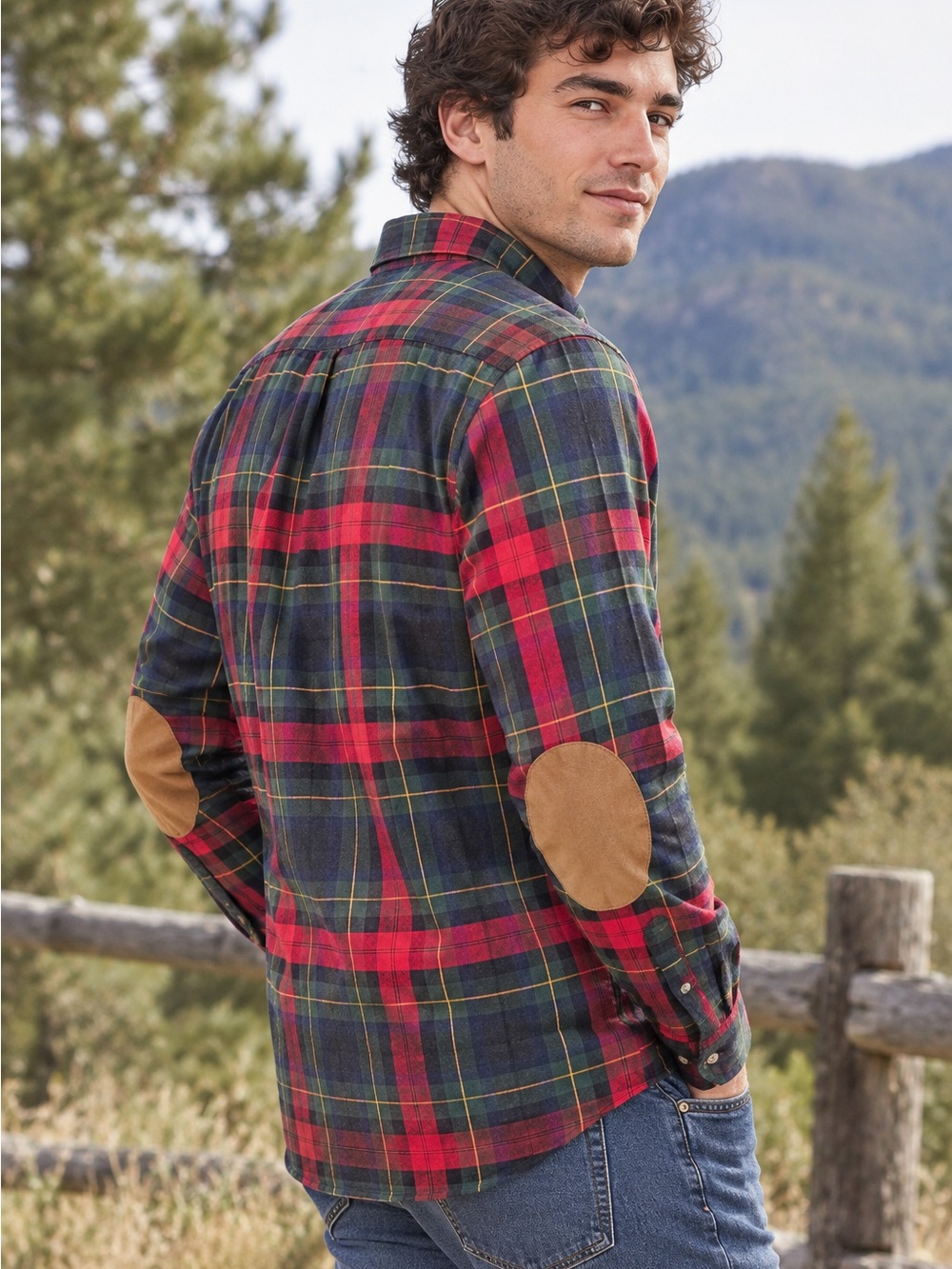 J. Crew Slim 100% Cotton Flannel Plaid Shirt with Tan Elbow Patches (L)